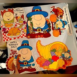 Vintage EUC Ziggy Die cut Thanksgiving decorations set of 5